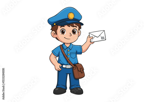 Adorable Cartoon Postman Delivering Mail A Charming Illustration of a Young Mail Carrier