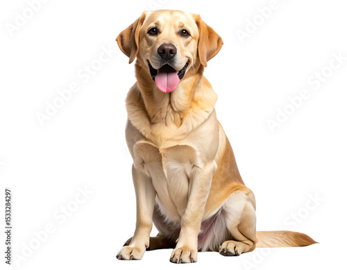 Happy Labrador Sitting with Tongue Out, Transparent Background