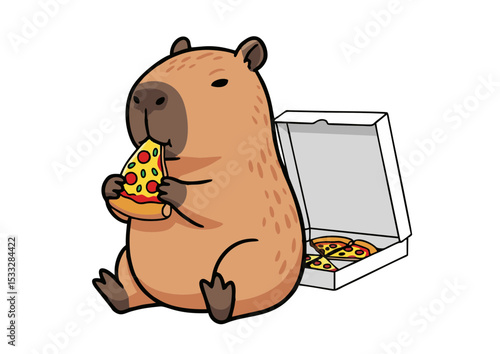 Adorable Capybara Enjoying a Delicious Pizza Slice Fun Illustration