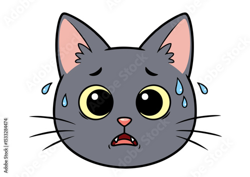 Adorable Cartoon Cat Illustration Worried, Anxious, and Sweating