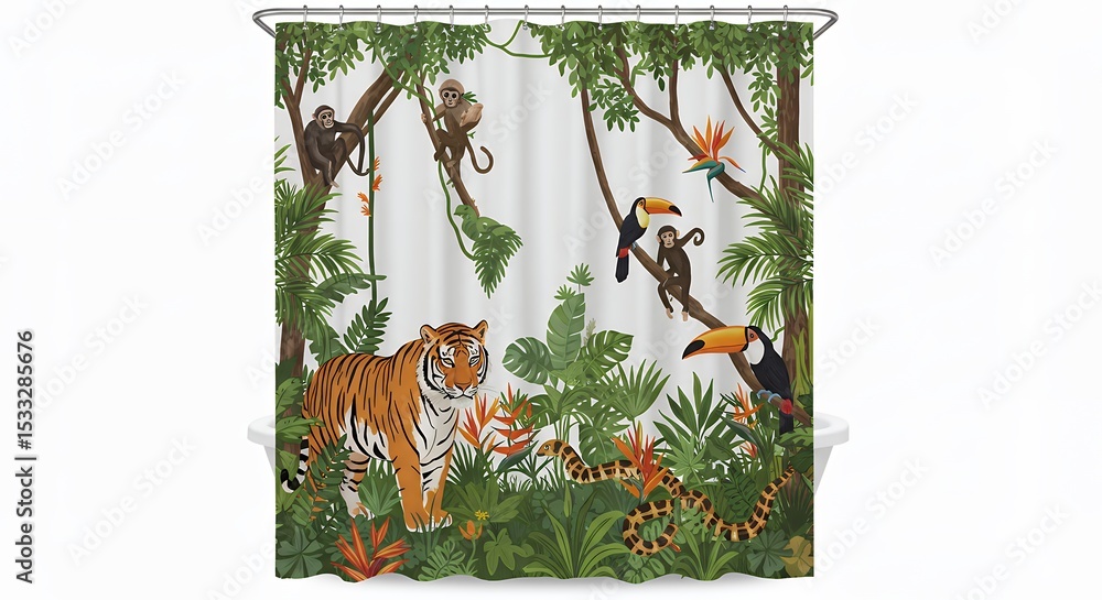 Fototapeta premium Tropical jungle shower curtain animals