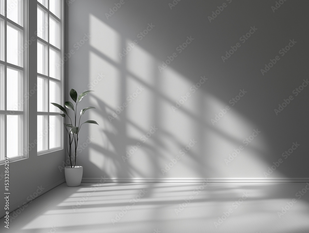 Obraz premium Interior Room with Sunlight Streaming Through Window and Plant