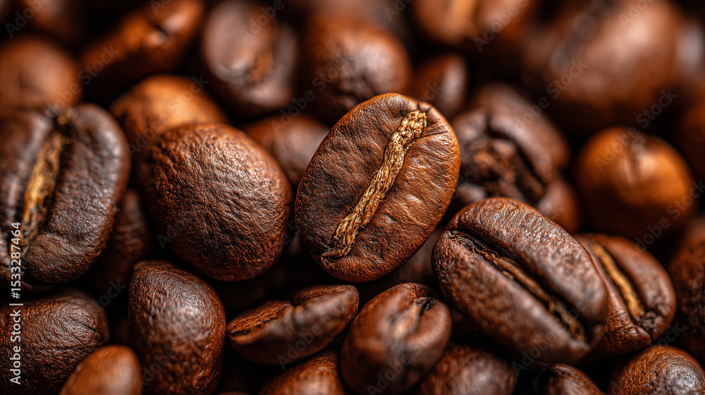 Close-up of coffee beans with a detailed texture of the bean's surface and structure Close-up of coffee beans with a detailed texture of the bean's surface and structure