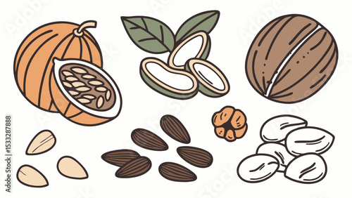 Collection of Nuts and Seeds Almonds, Walnuts, Pumpkin Seeds, and More