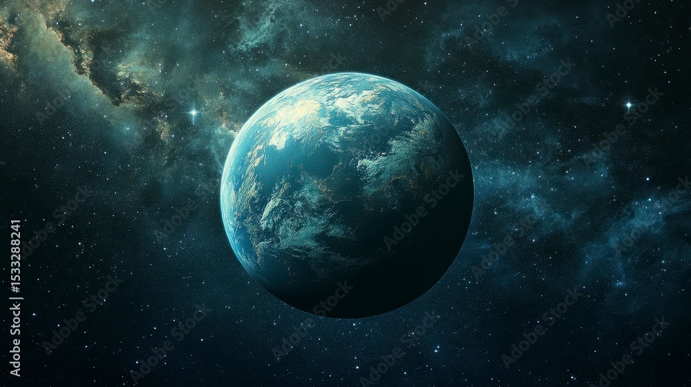 Fototapeta premium Majestic Blue Planet Surrounded by Starry Cosmic Background