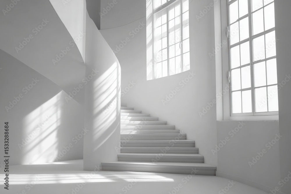 Obraz premium Modern Minimalist Staircase in Bright White Interior Design Space