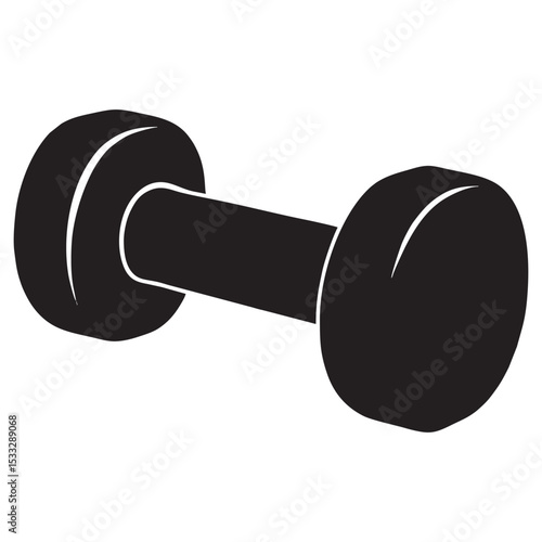 Silhouette image of dumbbells on white background