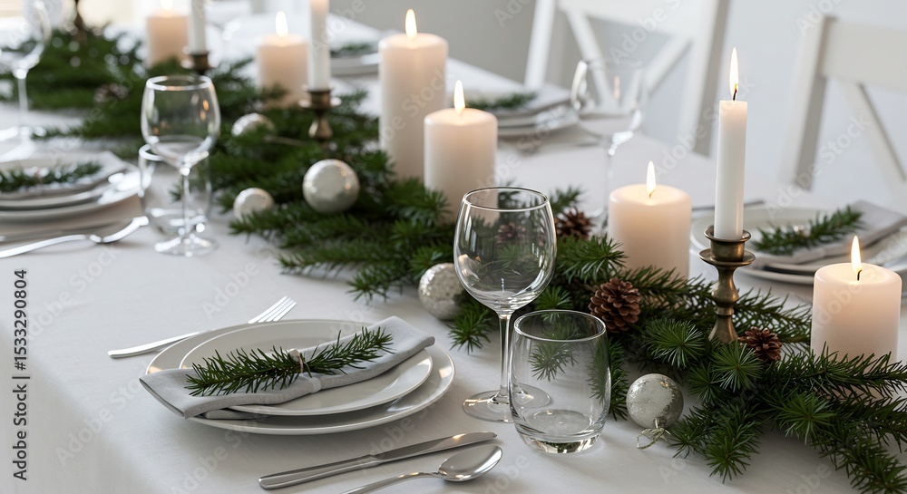 Elegant Festive Table Setting Soft Candlelight. AI Generated Elegant Festive Table Setting Soft Candlelight. AI Generated