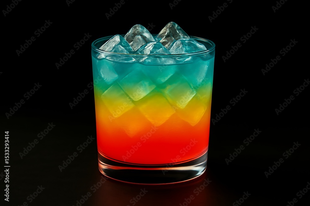 Vibrant Rainbow Layered Cocktail with Ice Vibrant Rainbow Layered Cocktail with Ice