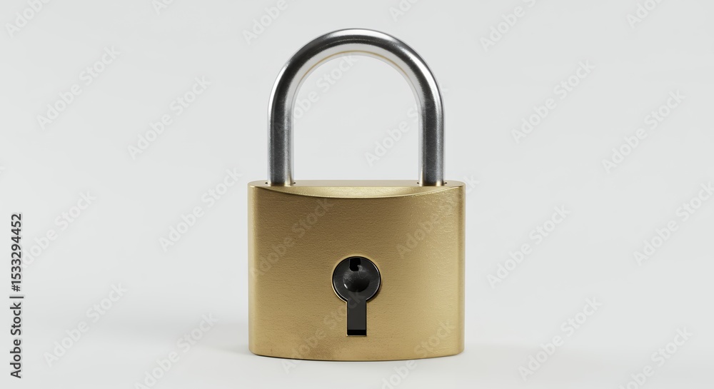 Brass padlock on white background Brass padlock on white background