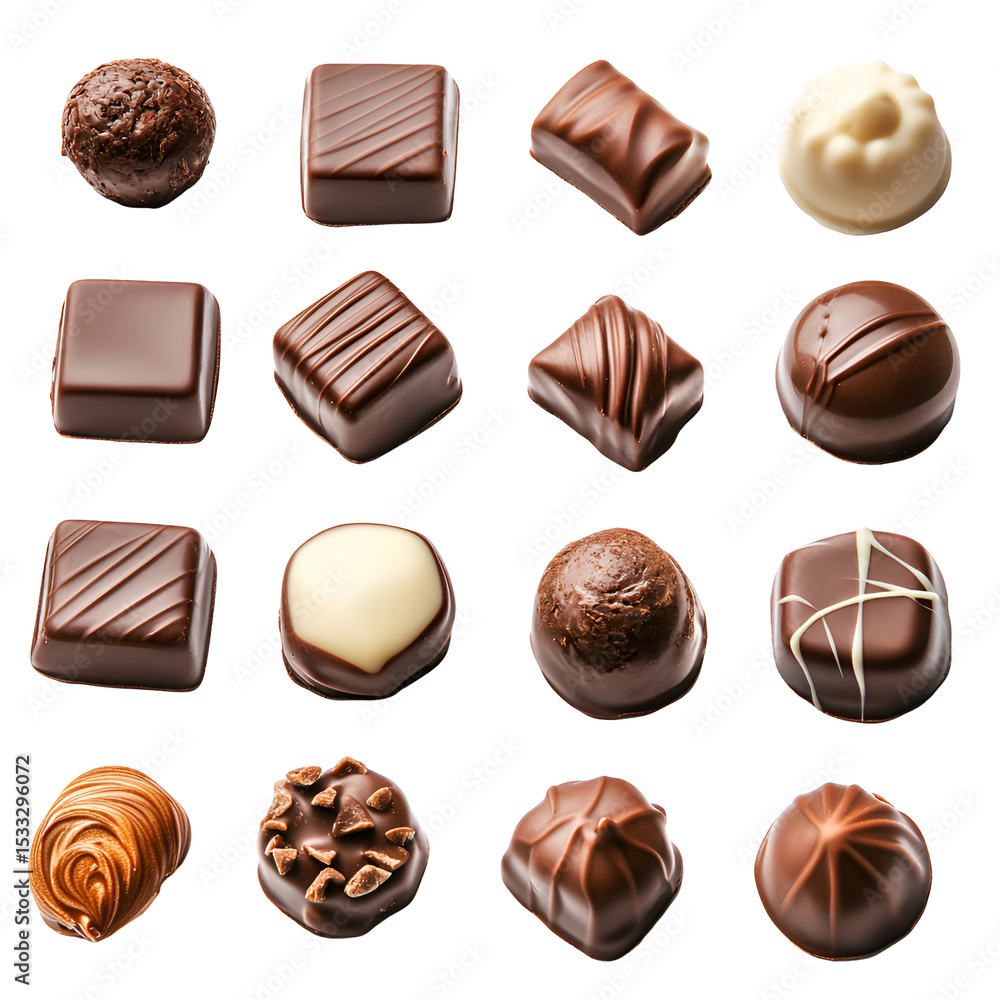 Fototapeta premium Assorted Chocolate Candies Delicious Sweets Dark Milk White