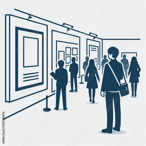 vector illustration of people looking at exhibition