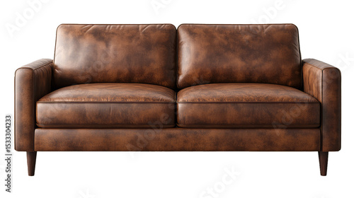 High-Quality PNG of Industrial sofa png mockup brown leather couch living room furniture Isolated on White Background - High Resolution