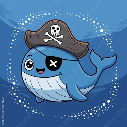 Pirate Whale Character with Skull Hat