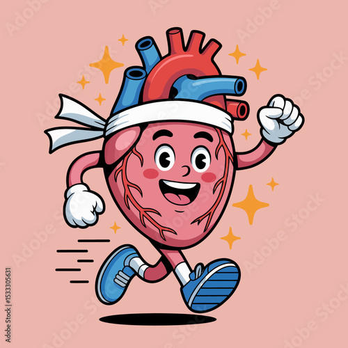 Running Cartoon Heart with Athletic Shoes and Headband