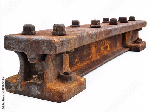 Rusty Metal Railroad Track. Industrial Design and Structural Support in Railway Infrastructure