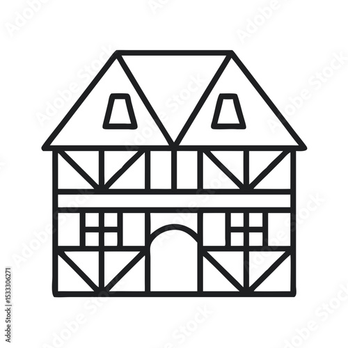 Vector Icon Design of a Fachwerkhaus Representing Traditional Architecture