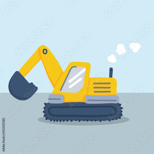 Cartoon Excavator on Light Blue Background