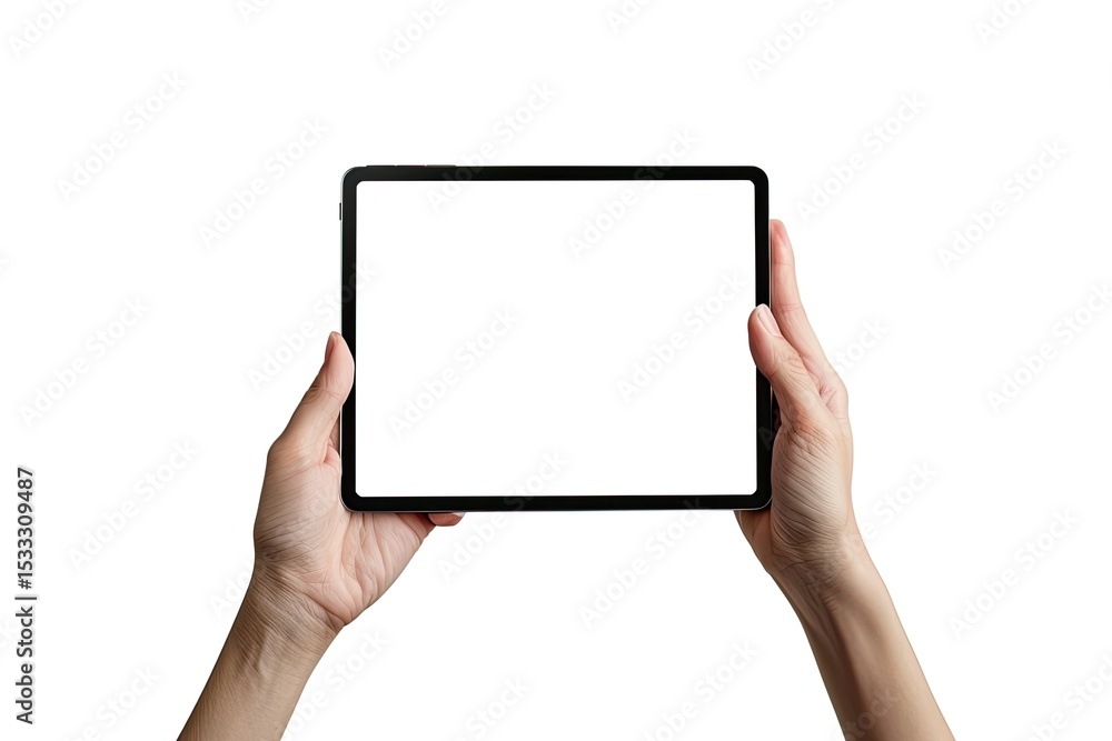 Pixel Perfect Picture of Hand Holding Black Tablet, Isolated on White Background Pixel Perfect Picture of Hand Holding Black Tablet, Isolated on White Background