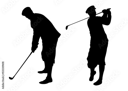 silhouette of golfer with vintage suit.vector illustration of golfer in old time