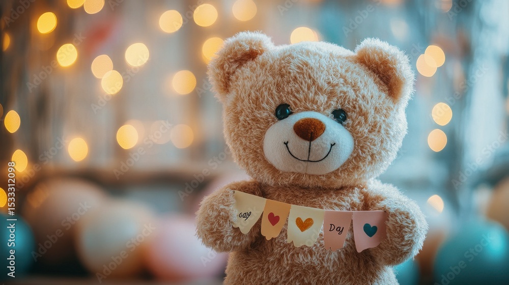 custom made wallpaper toronto digitalCute teddy bear holding colorful banner for special celebration event