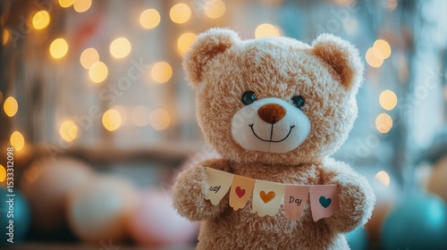 Wallpaper Mural Cute teddy bear holding colorful banner for special celebration event Torontodigital.ca