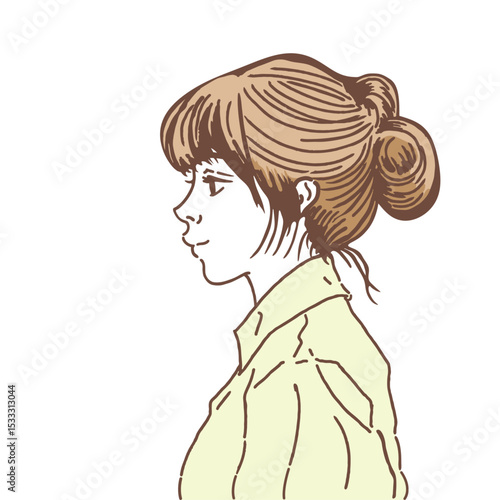 アップスタイルの女性の横顔【カラーイラスト】