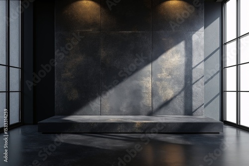 Spacious Modern Interior Design. Elegant and Minimalistic Showroom with Industrial Stage Lighting