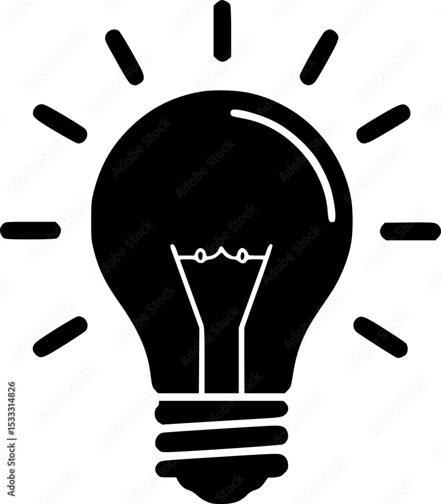Illuminated Idea: A bold, black lightbulb icon radiates brilliance, symbolizing innovation, inspiration, and creative breakthroughs.
Illuminated Idea: A bold, black lightbulb icon radiates brilliance, symbolizing innovation, inspiration, and creative breakthroughs.