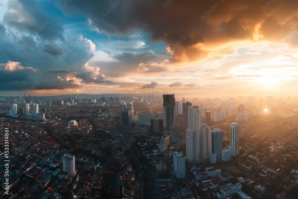 Fototapeta premium panoramic aerial view of a modern cityscape in Jakarta,