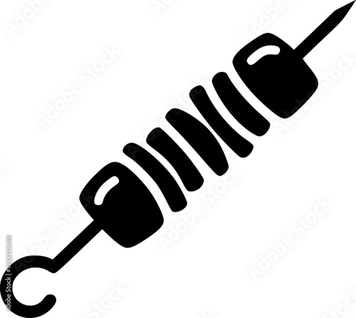 Black and White Icon of Shish Kebab: A minimalist black and white icon depicting a shish kebab on a skewer, ideal for food-related websites, apps, and graphic designs