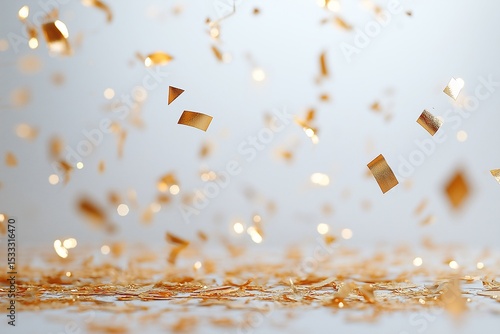 Golden Confetti Celebration. Festive Shiny Party Decorations and Glittering Event Background for Holiday or Wedding Invitations