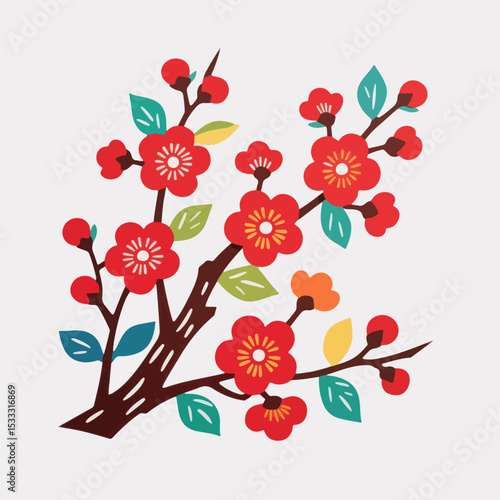 Plum blossom, Paper Cuttings style vector diagram