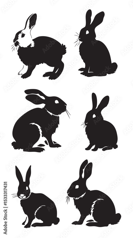 Fototapeta premium Rabbit Silhouette Vectors , black silhouettes isolated on white background