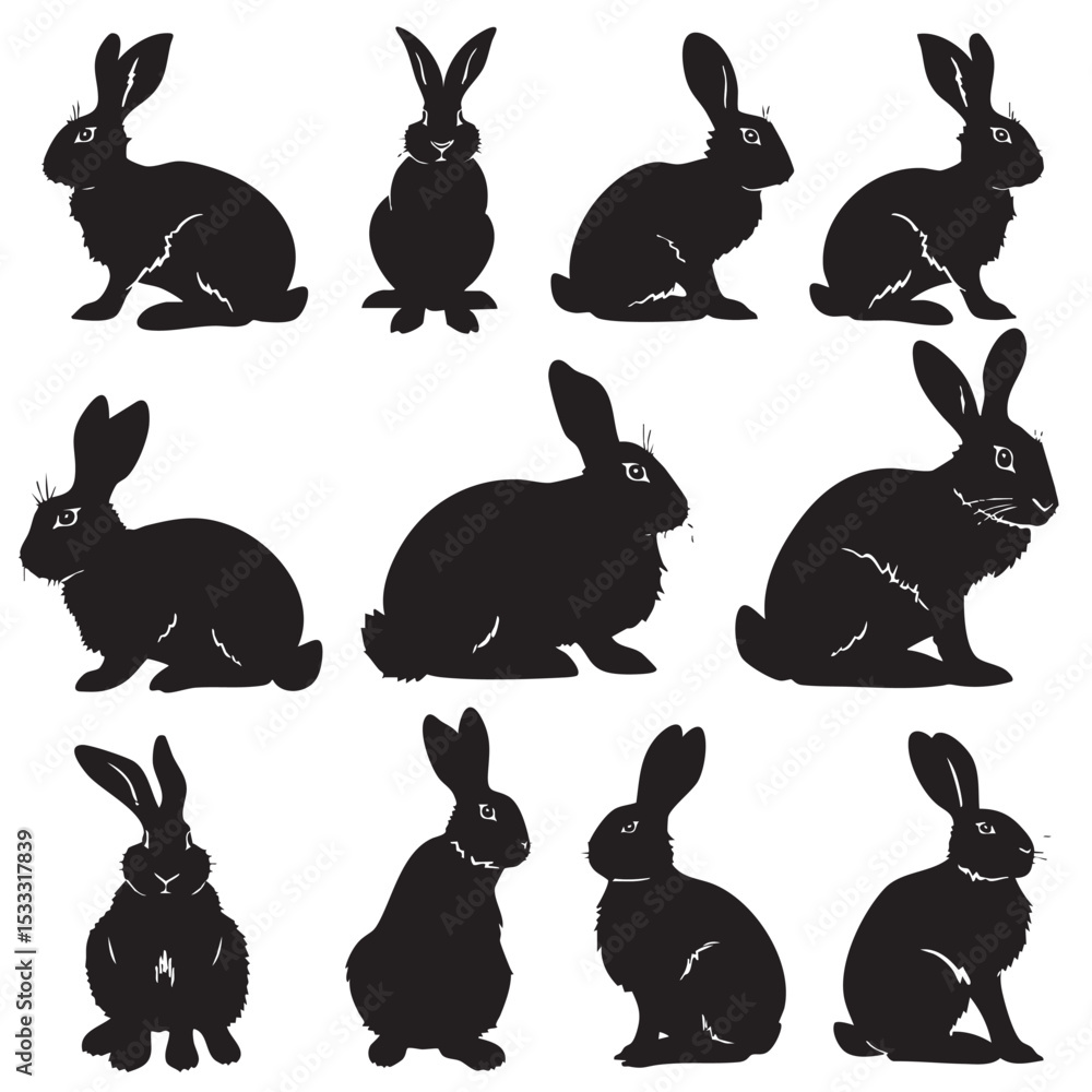 Fototapeta premium Rabbit Silhouette Vectors , black silhouettes isolated on white background