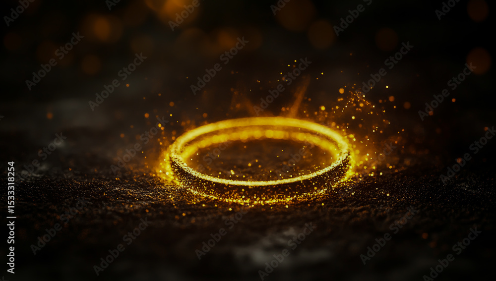 A bright ring of light is created in a high-resolution 3D render against a dark, captivating background, featuring floating particles, soft bokeh effects, and a sleek, A bright ring of light is created in a high-resolution 3D render against a dark, captivating background, featuring floating particles, soft bokeh effects, and a sleek,