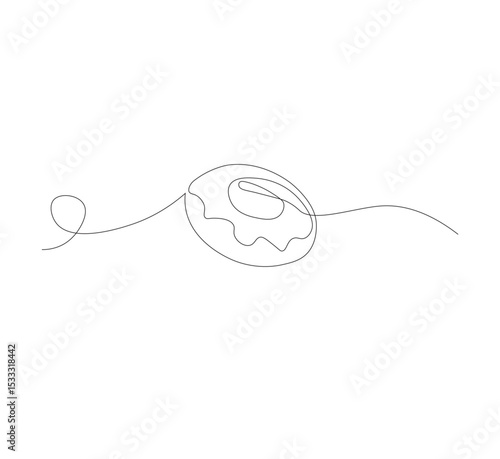 one continuous line drawing of one delicious donut with chocolate topping on a white background. Food concept vector illustration.