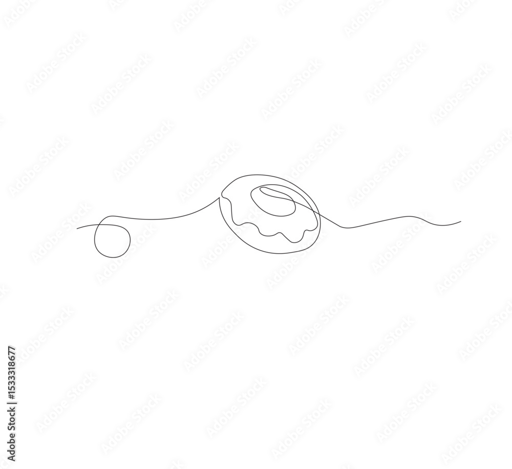 Fototapeta premium one continuous line drawing of one delicious donut with chocolate topping on a white background. Food concept vector illustration.