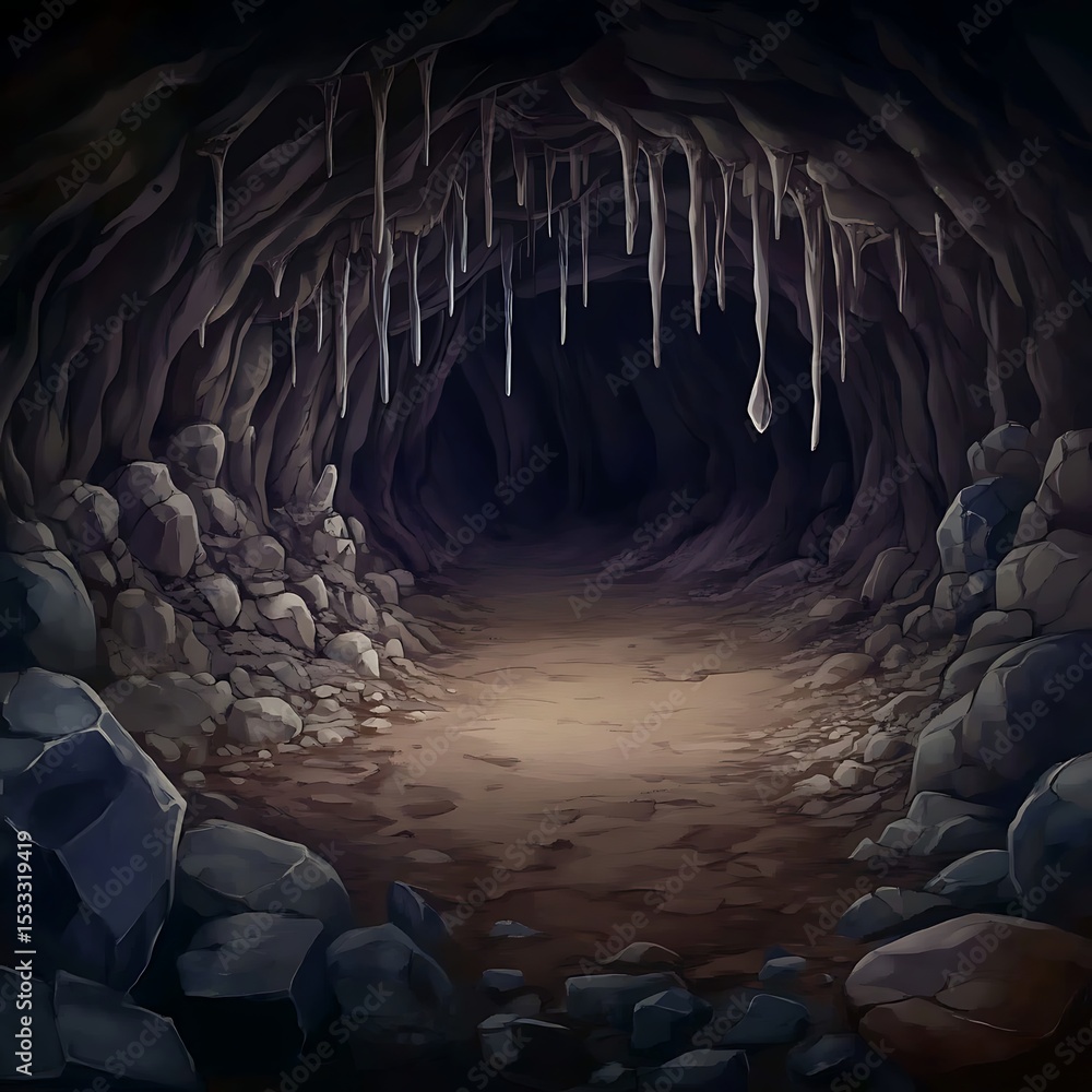 Fototapeta premium Travel underground into the dark grotto, a nature cave in the mountains of Thailand, where light reveals stunning rock formations and flowing water