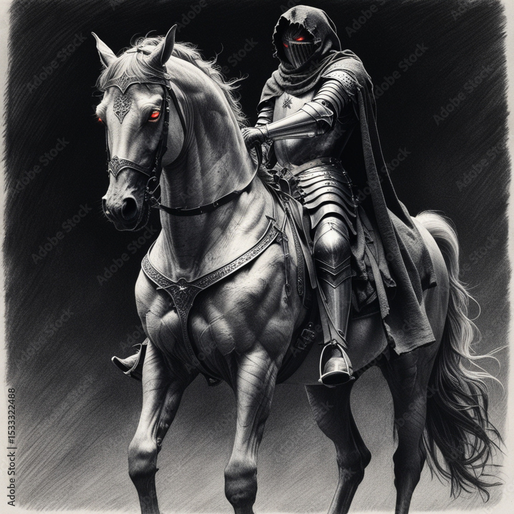 Fototapeta premium black horse and rider on white