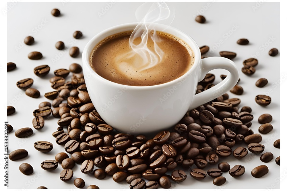 Fototapeta premium coffee cup with beans isolated on solid background