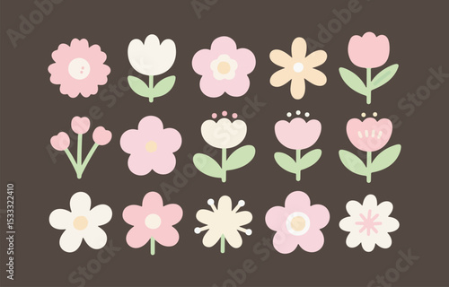 Twelve cute pastel flower illustrations for spring designs