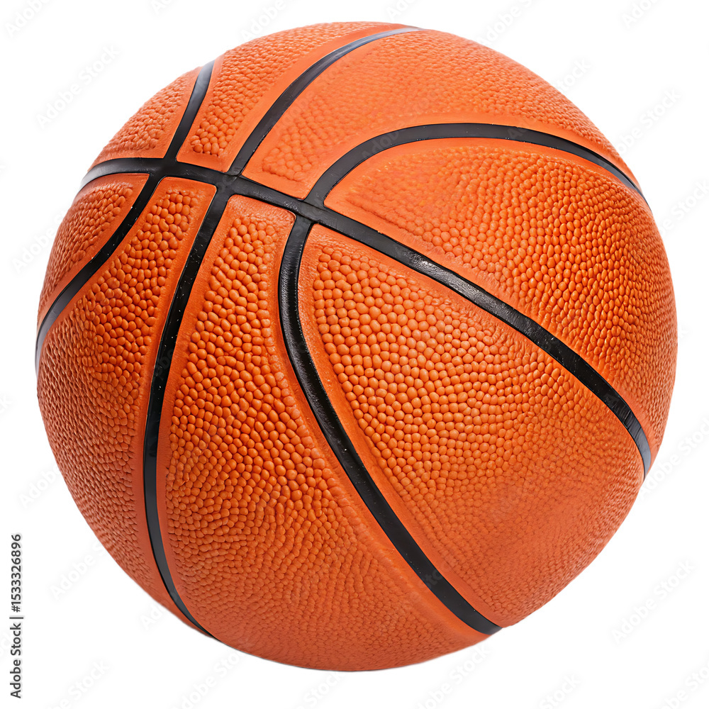 Fototapeta premium A close up view of a textured orange basketball with black lines against a black background image shot