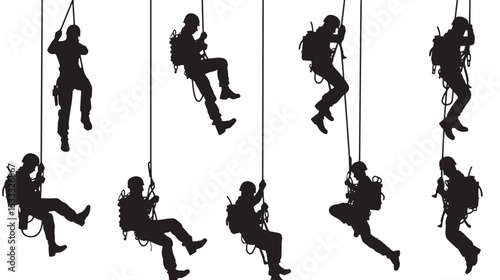 Rappelling Silhouette Vector Pack , black silhouettes isolated on white background