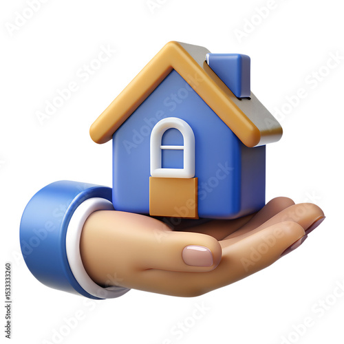 3D model home sign icon held by hand