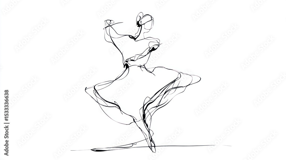 Fototapeta premium Elegant dancer spins gracefully, conveying expressive motion through flowing dress on a pristine white background