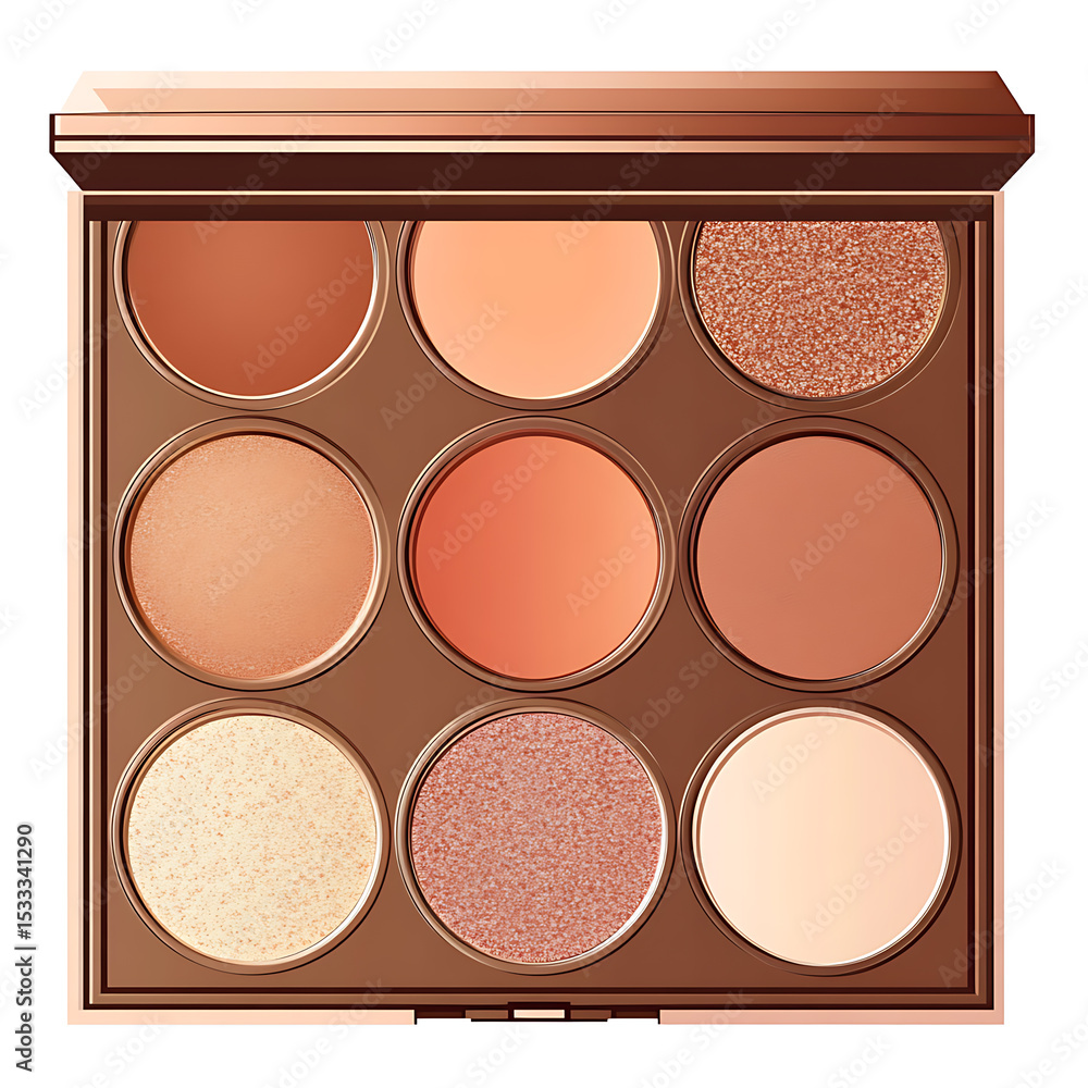 Fototapeta premium Illustrations of cosmetic products and teenage models in various makeup scenarios, isolated on white background for commercial beauty and skincare concepts.