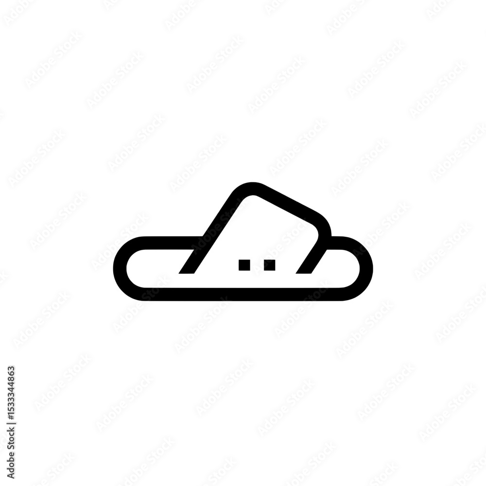 Minimalist beach sandal icon with single strap and flat sole in modern line art style Minimalist beach sandal icon with single strap and flat sole in modern line art style