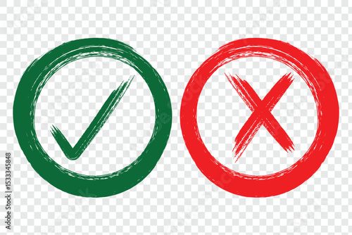 Hand drawn check tick mark icon set. x marks, checkboxes, and checklist symbols including right and wrong signs in brush marker style.