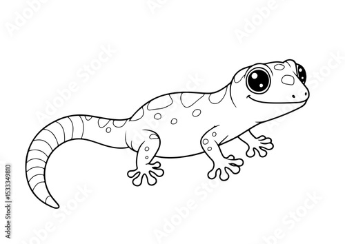 gecko cartoon outline line art vector illustration for coloring page for chidren's kids, transparent background